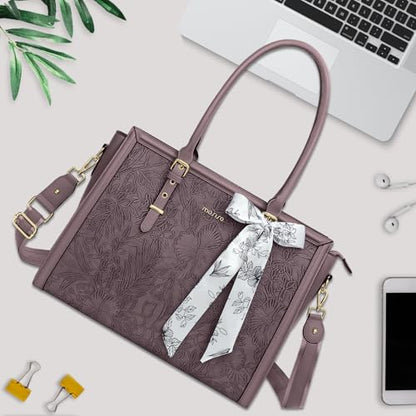 MOSISO Laptop Bag for Women, 15.6-16 inch PU Leather Tote Bag, Slate Purple