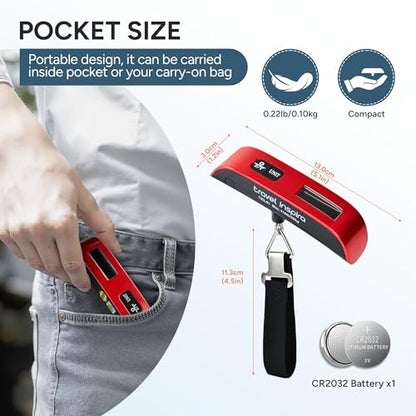 travel inspira Luggage Scale, Digital Hanging 110lb Rubber Paint Red