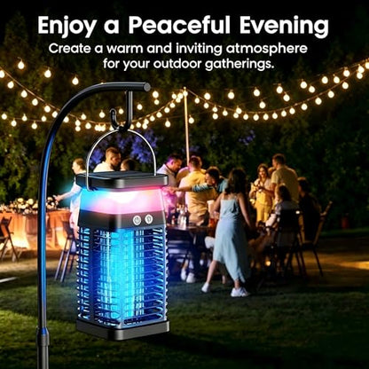 Solar LED Bug Zapper Lamp USB Rechargeable Indoor & Outdoor Use with LED Light, Portable IP66 Waterproof Electric Lamp with Hook for Patio Garden Backyard Home