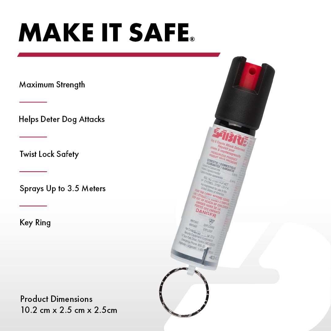 SABRE Protector 22-Gram Dog & Coyote Spray with Key Ring, 13 Second Total Spray Time, 3.5-Meter Range, Humane Dog Attack Deterrent, Maximum Strength Allowed By Health Canada