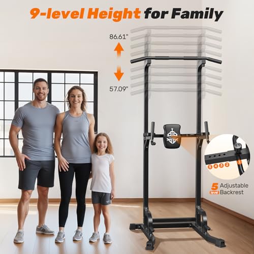 Sportsroyals Power Tower Dip Station Pull Up Bar for Home Gym Strength Training Workout Equipment, 450LBS (Grey)