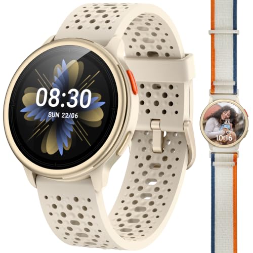 Quican Smart Watch for Women & Men (Android/iPhone), 1.27" Round, Beige