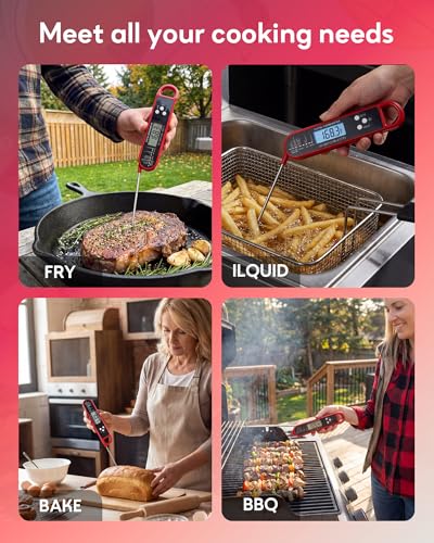 Digital Meat Thermometer with Folding Probe, Instant Read Food Thermometer, 4-Second Fast Accurate Thermometer with Large LCD Display for Cooking Kitchen BBQ