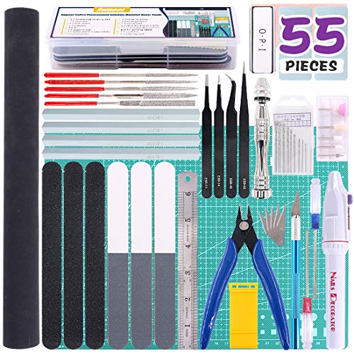 Swpeet 55Pcs Compatible for Gundam Modeler Basic Tools with Duty Plastic Container, Professional kit Replacement Compatible for Gundam Model Building Beginner Hobby Model Assemble Building