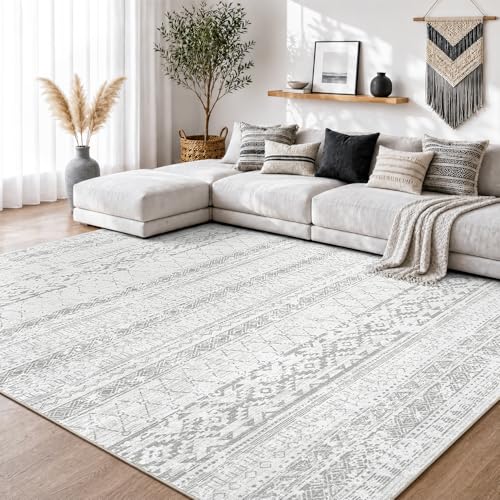 Area Rug 5x7 Rugs for Living Room Bedroom Carpet Boho Modern Moroccan Washable Rugs for Bedroom Dining Living Room Rug Neutral Rug Home Room Grey