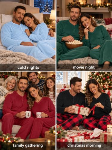 PrinStory Couples Matching Fleece Pajama Set for Women & Men Warm Sleepwear
