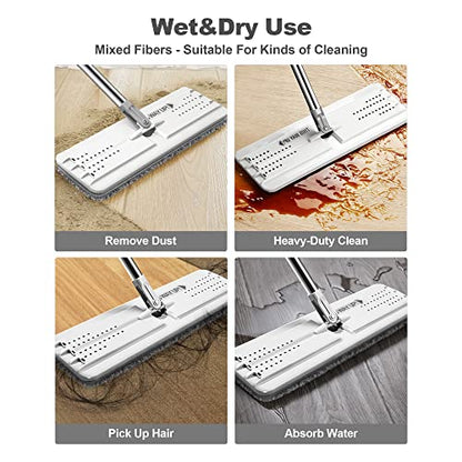 JOYMOOP Hands Free Flat Floor Mop and Bucket with Wringer Set, 3 Washable Microfiber Mops, Wet and Dry Use, Floor Cleaning System