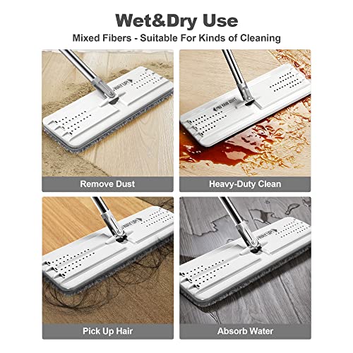 JOYMOOP Hands Free Flat Floor Mop and Bucket with Wringer Set, 3 Washable Microfiber Mops, Wet and Dry Use, Floor Cleaning System
