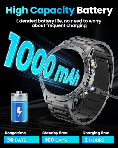 Military Smart Watch (Answer/Make Calls), Smart Watch for Men with 1000 mAh Battery/Led Flashlight/Heart Rate/Sleep Monitor 100+ Sport Modes Fitness Watch for Android/iPhone