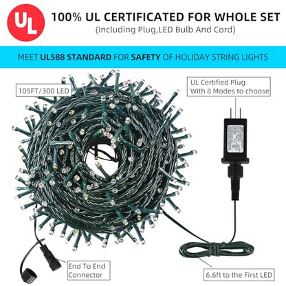MZD8391 105FT 300LED Christmas Light Outdoor Indoor,Christmas Tree Light