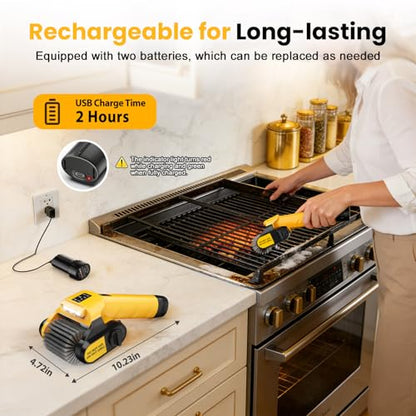 Qimedo Electric Grill Brush for BBQ, 2 Removeable Batteries, Yellow