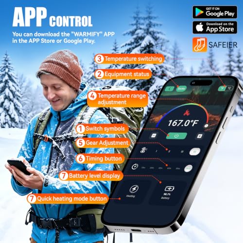 APP Heated Socks for Men Women, Rechargeable Electric 7000mah Skiing | Smart APP+Button, 7000mAh Rechargeable Battery, 4 Heat Settings Up to 158°F, Heated Socks for Hunting Camping Outdoor Work