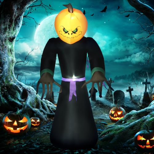 HOMCOM 7ft Inflatable Halloween Decoration Pumpkin Reaper Blow-Up Outdoor