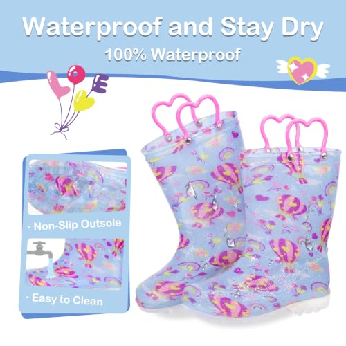 Kids Light Up Rain Boots for Girls, Hot Air Balloon, Big Kid Size 1