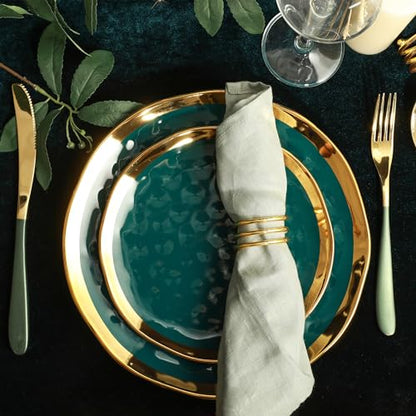 Stone Lain Gold Halo Porcelain Dinnerware Set, Service for 4, Green
