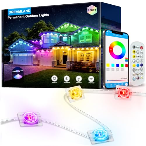 DREAMLAND Permanent Outdoor Lights for House, 100FT Smart RGB Outside Lights with 36LEDS 16 Million DIY Colors App Remote, IP67 Waterproof Eaves Light for Christmas Halloween Holiday Daily Decorations