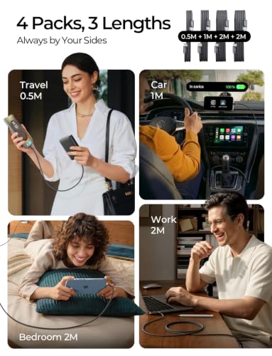 LISEN USB C to USB C Cable 60W (4 Pack,1.6+3.3+6.6+6.6FT) Fast Charger Cord