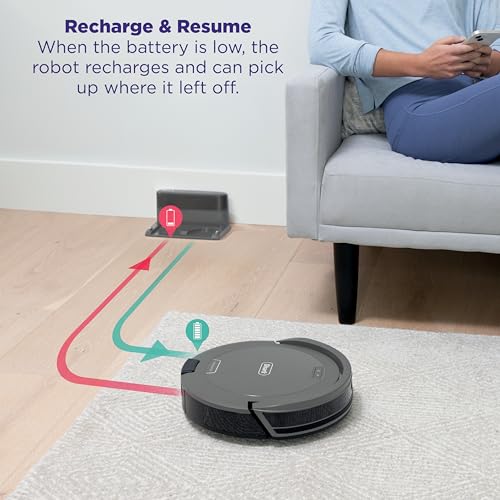 Shark Navigator Robot Vacuum, SmartPath Navigation, Steel Grey, RV2110CA | SmartPath Navigation, Up to 50% More Suction, Detects & Avoids Objects, Anti-Hair Wrap, Wi-Fi, Carpets & Hard Floors
