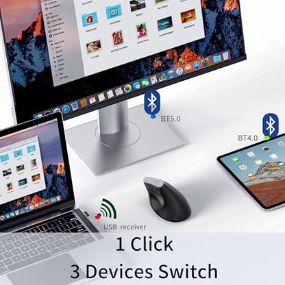 Uineer Ergonomic Bluetooth Mouse, 3-Mode Vertical Wireless Mouse