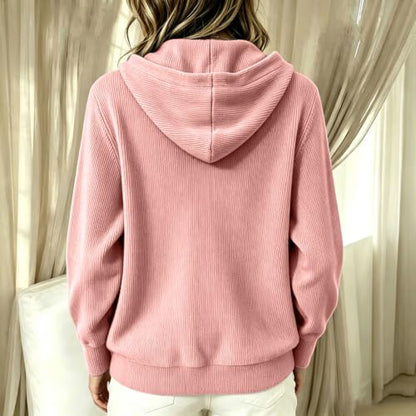 Women's Corduroy Hoodies Long Sleeve Half Button Oversized Sweatshirts Pink