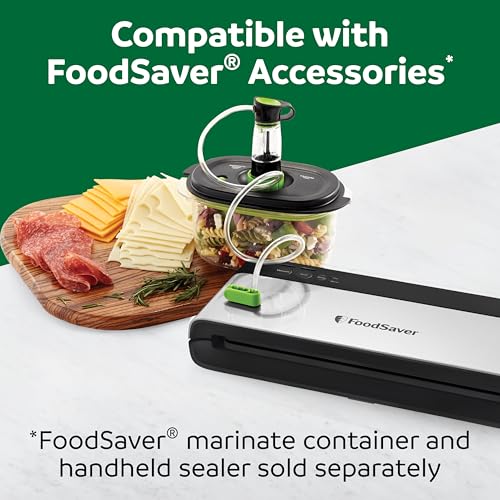 FoodSaver PowerVac Compact Vacuum Sealer Machine w/ Vertical Storage | 5 Airtight Vacuum Seal Bags & 1 Roll | VS0150 | Stainless Steel / Black