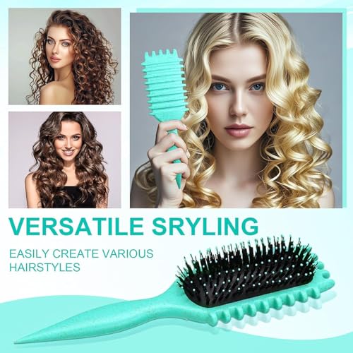 Curl Definer Brush, 2024 Boar Bristle Hair Brush Styling Brush Curling Brush Defining Curl Brush for Women (Green, 1PC)