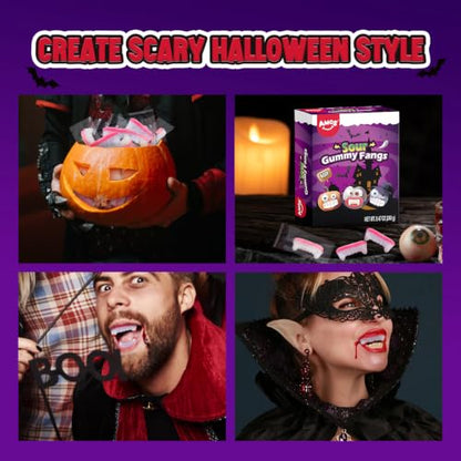 AMOS Sour Gummy Fangs, 240g Sour Sand Vampire Teeth Gummy Candy, Individually Wrapped Halloween Treats for Kids & Parties Approx 32 Pieces
