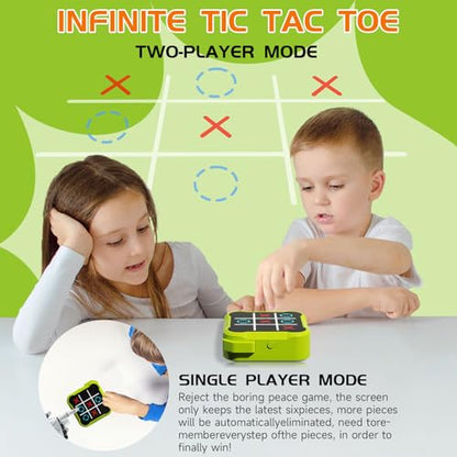 Electronic Tic Tac Toe Game, 4-in-1 Handheld Puzzle Tic Tac Toe Bolt Game, Portable Travel Board Game for Car Ride, Educational Memory Games for Ages 3 for Boys, Green