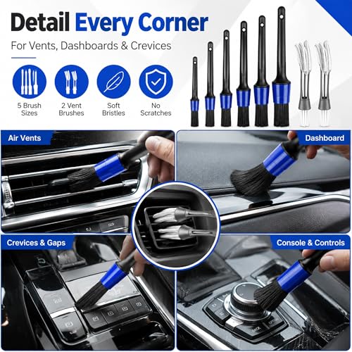 QSLKING 30PCS Car Detailing Brush Set, Car Cleaning Wash Brushes Kit Tool