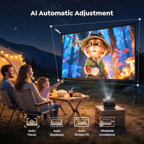 Smart Projector 4K【Upgraded Google TV 14.0 & Dolby】Short Throw Mini Projectors with Auto Focus & Keystone|Compatible with Netflix|HDR10,Portable Outdoor Projecteur with WiFi & Bluetooth for Movie/Home