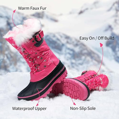DREAM PAIRS Kids Waterproof Winter Snow Boots,Fuchsia,1 Little Kid