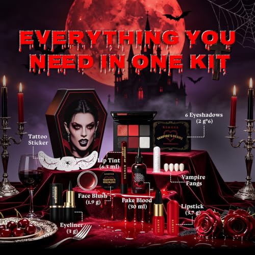 KIMUSE Halloween Vampire Makeup Kit, 8-Piece Goth SFX Costume Set