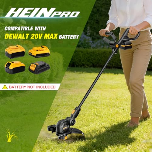 HEINPRO Cordless String Trimmer Compatible with Dewalt 20V MAX Battery | 12-Inch Electric Weed Wacker, Auto Line Feed, Weed Eater Battery Powered Grass Trimmer, w/ 6 Line Spools, Black(Tool Only)