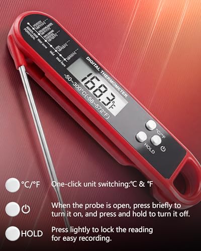 Digital Meat Thermometer with Folding Probe, Instant Read Food Thermometer, 4-Second Fast Accurate Thermometer with Large LCD Display for Cooking Kitchen BBQ