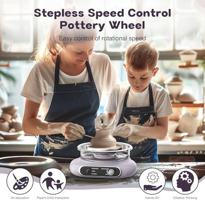 Alldeer Mini Pottery Wheel Kit - 4.7" Electric Clay Wheel with Foot Pedal, Adjustable Speed & Forward/Reverse Rotation Ceramic Wheel, Tiny Clay Spinner for Adults and Beginners (Grayish Purple)
