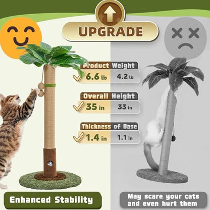 Woochpet Cat Scratching Post 35 Inch with Rat Hole and Sisal Rope for Adult Cat and Kitten, Green