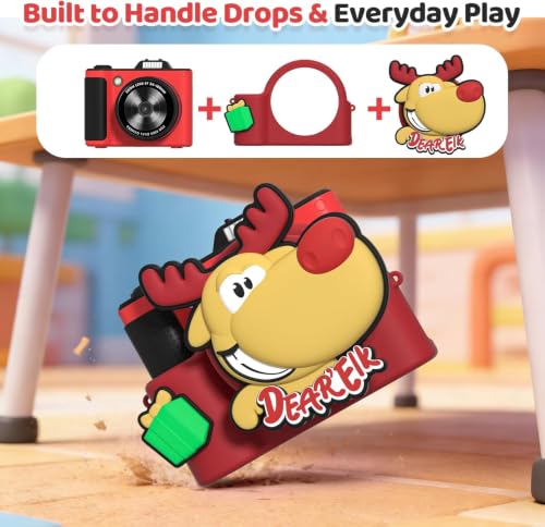 Kids Camera for Boys and Girls 1080P HD Selfie Video Camera Digital Camera for 3-10 Year Old Girls Boys with Cartoon Soft Cover & SD Card Gift for Kids Best Chritmas Birthday Festival