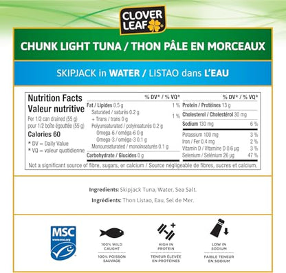 Clover Leaf Chunk Light Skipjack Canned Tuna in Water, 170g, 24 Count