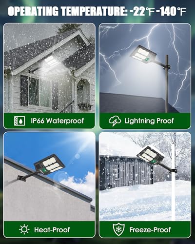 Solar Lights Outdoor 12000LM -6500K Solar Street Light, IP66 Waterproof Solar Flood Lights Outdoor with Motion Sensor & Dusk to Dawn, Solar Motion Sensor Light Outdoor Easy Installation, Pack of 2