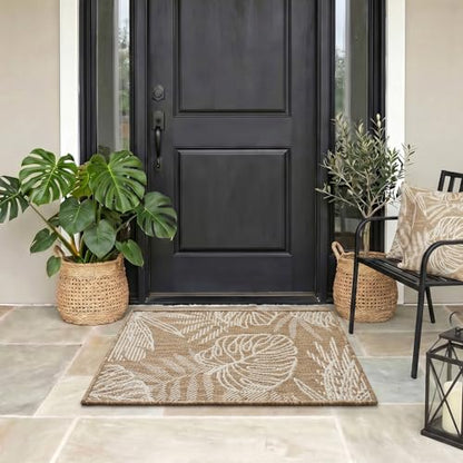 Montvoo-Outdoor Rug-Patio Rug Polypropylene Indoor Outdoor Rugs Carpet-Entryway Rug Porch Door Mats Rugs Small Accent for High Traffic Use Weave Design Quick Dry Easy Clean, Leaves Brown 2x3ft