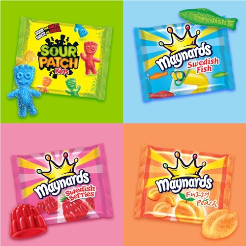 Maynards, Assorted Individually Wrapped Candy 1.12kg (Pack of 90) | Sour Patch Kids, Fuzzy Peach, Swedish Berries, Swedish Fish, Gummy Candy, Sour Candy, Prepared in Canada