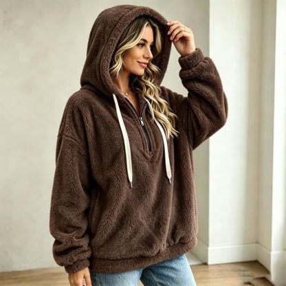 Zip Up Hoodie Hoodies for Women Fall Warm Jacket with Pocket Brown