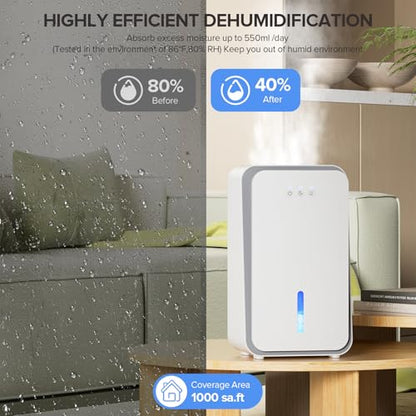 Dehumidifier for Home, 1000 sq.ft Portable Dehumidifier with Aromatherapy, Auto Shut Off, Ultra-Quiet Sleep Mode, 7-Color Light for Bedroom Bathroom Basement Closet,White