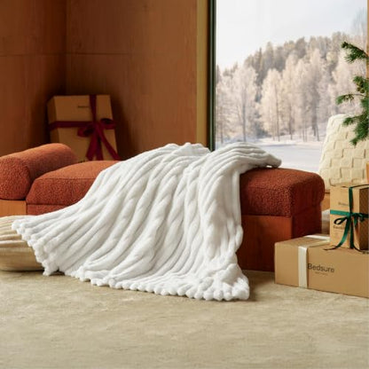 Bedsure Throw Blankets Room Decor - Women Birthday Gift, Soft Fluffy Fleece Cozy Fuzzy Plush Warm White Blanket for Couch Sofa Bed, Bedroom Livingroom Decor, 50x60