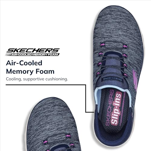 Skechers Women's Summits Hands-Free Slip-Ins – Memory Foam Insole, Heel Pillow, Vegan Materials Sneaker, Navy Purple
