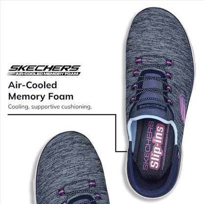 Skechers Women's Summits Hands-Free Slip-Ins – Memory Foam Insole, Heel Pillow, Vegan Materials Sneaker, Navy Purple