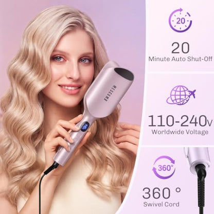 MESCOMB Hair Crimper - 1.25 Inch Hair Waver for Silky S Wave, Lavender Mist | S-Barrel Ionic Hair Curler, 9 Heat Settings, Anti-Scald, Dual Voltage for Travel, Fast Heating, Easy to Use