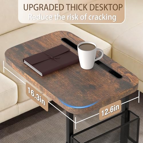 Table d'appoint en C, hauteur réglable, table de service avec paniers de rangement