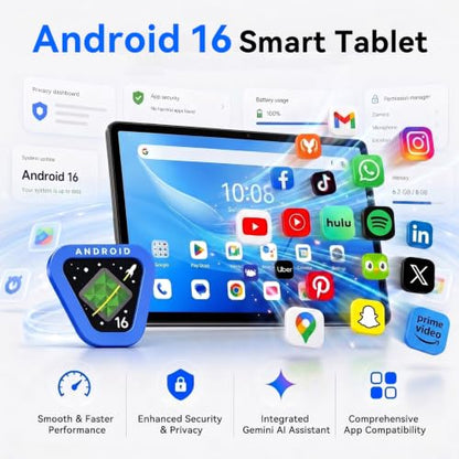 Tablet, 11 Inch FHD Android 16 Tablet with Gemini AI, 32GB RAM 256GB ROM