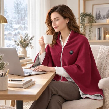 Heated Shawl Wraps for Women USB Wearable Cordless Heated Blanket | Winter Shawl Wraps for Women, Portable USB Heated Blanket Shawl with 3 Heat Settings, Front Zipper, Battery Not Included